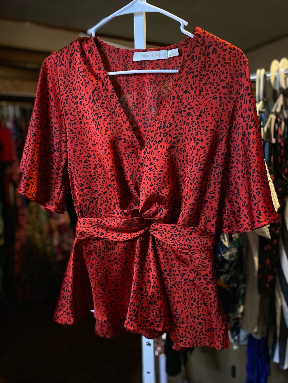 bishop + young Red & Black Leopard-Print Satin Wrap Blouse - Picture 1 of 2